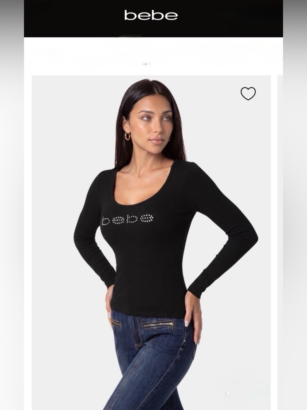Bebe Logo Long Sleeve
Scoop Neck Single Stone
Rib Top with Rhinestone Logo